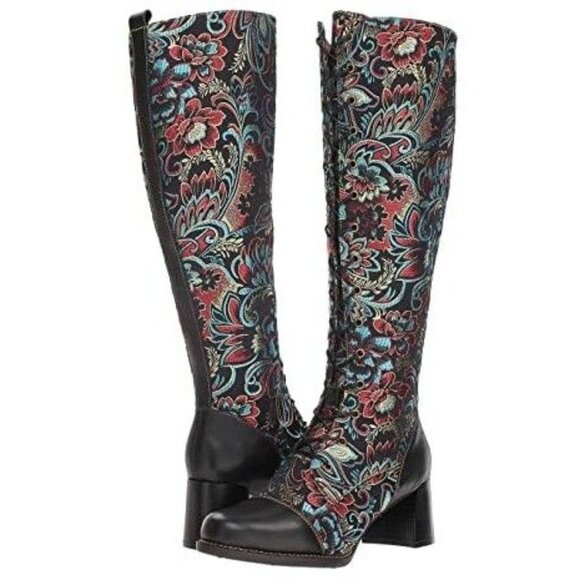 L'Artiste Spring Step Size 41 US 10.5 Multicolor Rarity Floral Tall Lace-Up Boot - Picture 1 of 16